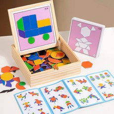 兒童磁力幾何七巧板拼圖積木 益智磁性早教拼接思維訓練立體玩具, 木盒磁性拼圖160片, 1個