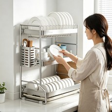 폴라도레 키친 식기건조대 2단 3단 304 스텐 설거지 컵 그릇 거치대, 1개, 실버