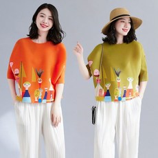 RCLET 여자 캐릭터 주름 반팔티 빅사이즈 아이스 반팔 티셔츠 캐주얼 냉감 라운드티 데일리