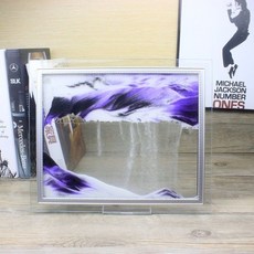 創意3D流沙山水畫擺件沙漏 居家裝飾品, 黑白紫,7寸 17-22cm