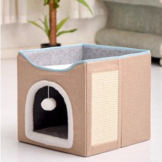 MAAH 고양이 숨숨집 초대형 동굴 중형 반려동물, 1개, 카키 스크래칭 보드 포함 39x39x38cm