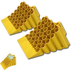 바퀴 고정 블록 금속 미끄럼 방지 베이스가 있는 타이어 차단기 RV 및 트레일러용 대부분의 크기에 적합 휴대용 손잡이 눈에 띄는 노란색, 35x25x20cm, 2pcs