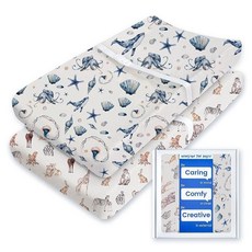 TotBasic 팩 앤 플레이 시트 장착 버터처럼 부드러운 휴대용 아기 침대 시트 Graco Pack n Play 플레이야드 아기 침대 및 기타 68.6 x 99.4cm(2, Ocean Pals + Wildlife