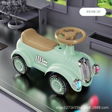 빈티지 클래식 자동차 밸런스 바이크 슬라이더 1-3세 어린이 아기 유아 4륜 요 어린이용 트위스터 등이 있습니다, 브리즈 그린  표준  두 번째 머리