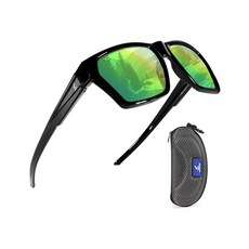 Supertrip 남성용 편광 스포츠 선글라스 경량 UV400 보호 플로팅 선글라스 낚시/달리기/운전용, 그린, 프레임: 유광 블랙/렌즈: 브라운-그린 미러