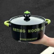 레터링 컵라면 제조용기 뚜껑포함 세라믹 캐서롤 냄비, 블랙