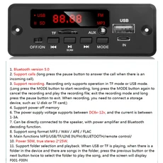50W 증폭기 MP3 디코더 보드 DC 12V 블루투스 플레이어 자동차 FM 라디오 모듈 음악 녹음 스피커 호출, 01 6V-12V 50W