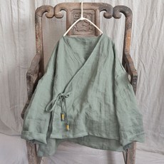 COSYEVNO 개량한복 여성 가을 면마 빅사이즈 브이넥 문예 루즈핏 캐주얼 데일리 끈 긴팔 상의 CXJhf-07