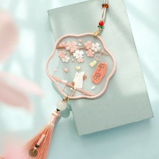 熱銷 刺繡手工diy材料包 自繡製作平安福禦守書簽掛件雙麵繡蘇繡送男友禮物, 墨綠色 落花平安-繃+禮盒, 1個