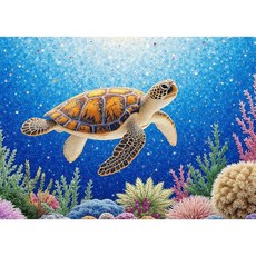 해외 Coastal rose Gem Bird 성인용 1000피스 퍼즐 어려운 직소 라인스톤 디테일 룩의 다채로운 아트 스타일 새 생생한 스트레스 해소 게임 70.1 x 50cm, Turtle in Crystal Sea.