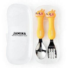 動物兒童餐具套組 湯匙 叉子 304不鏽鋼 環保可愛餐具兩件套, 1個, 松鼠湯匙+叉子(盒裝)