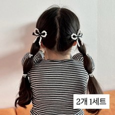 [모닝하트] 핸드메이드 유아동 헤어핀 발레코어 리본 진주 집게핀 2개 세트