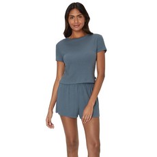 Hanes 여성용 오리지널 투피스 라운지 슈퍼 소프트 크롭 베이비 인형 티 & 수면 반바지 라운지웨어 세트 부드러운 복숭아/부드러운 복숭아 XS