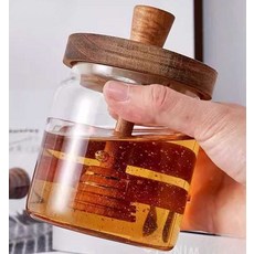 유리 꿀병 꿀통 허니디퍼 꿀봉 일체형 시럽 밀폐 소스통 용기, 상세페이지 참고, 3. 투명 800ml 좁은밑