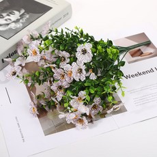 仿真綠植七叉桉樹尤加利紫羅蘭塑料假花家居裝飾擺件仿真花批發, AHB1811-190-7 白色, 1個