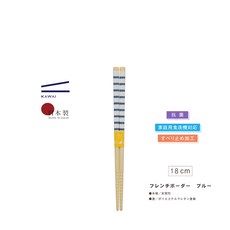 KAWAI 日本製兒童筷 藍白條紋款式 18公分 適用洗碗機 防滑設計, 1個, 藍白條紋-天然竹兒童筷