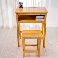 全實木雙人課桌椅 桌子 書桌 中小學生學校傢用兒童培訓輔導學習寫字書桌 木桌 R0NB, 全實木單人桌+凳