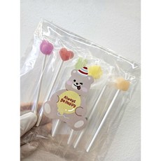 구움 자일리톨 막대사탕 6개입 자일리톨사탕 양치캔디 어린이집선물 구디백 유치원 생일답례품, 곰돌이스티커
