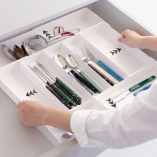 이우아여사 길이조절 칸막이 수저정리함 싱크대 수저통 서랍 수저보관함 조리도구 꽂이 숟가락통, 4칸