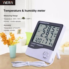 디지털온도계 Yieryi HTC-2 온도계 습도계 기상 무선 온도 습도 실내 야외 프로브 시계 알람 도구, 한개옵션0