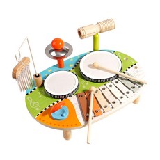 【Hi-toys】六合一兒童打擊樂器組/敲擊遊戲/風鈴爵士鼓, 木頭色, 1個