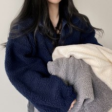 여성 파이톤 양털 귀여운 뽀글이 꾸안꾸 크롭 집업 eco+77825XW