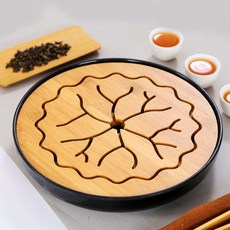 대나무 결이 살아있는 연잎 다기트레이 차판 25.5cm BLACK, 상세페이지 참조, 1개