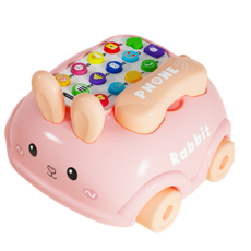 台灣現貨 萌兔電話機 兔子電話機 益智早教玩具 幼兒音樂故事機 拉線啟蒙玩具, 1個, 粉色, 粉色