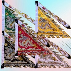 巨匠工廠 廟上旗高檔五方旗五龍旗刺繡雙面繡五令旗全套1尺3龍旗五色令旗, 銀繩龍旗一套（50公分含旗杆12, 1個