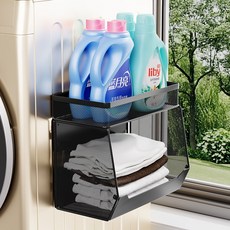 워촹스 세탁기 자석 선반 세탁실 정리 선반 대용량 초강력 자력 강철제, 블랙, 1개