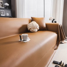 고급 가죽 소파 커버 방수 논슬립 고양이 PU 인조 양가죽 소파 커버 사계절 미끄럼 방지, 1개, 다크브라운