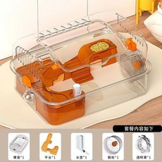 햄스터 하우스 다람쥐 놀이기구 투명 터널 놀이터 아크릴 장난감 집 케이지 햄스터집, 1개, G. 35 햄스터 케이지 전체 투명 휠 폼 포함 주황색