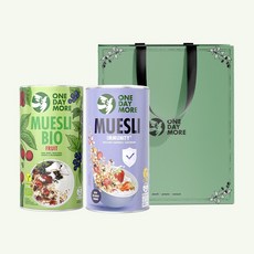 [원데이모어] 뮤즐리 2개 세트 선물 그래놀라 오트밀 선물세트 쇼핑백포함, 유기농과일+딸기블랙커런트, 400g