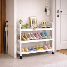 펄빈 간편이동 이동식 수납 선반 신발장, 화이트, 3단