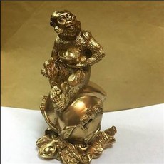 金猴擺飾, 開光純黃銅如意元寶猴擺件銅猴子福壽雙全靈猴獻桃銅器擺件擺設