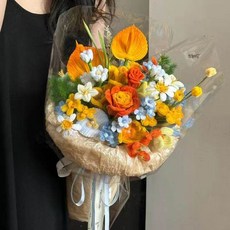 모루 꽃다발 키트 시들지않는 시들지않는꽃 재료 튤립 대형, 컬러풀 웜 선 꽃다발 키트, 1개