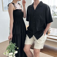 커플템 남성 여성 블랙 원피스 셔츠 비치웨어 패션 커플룩 689000AA (1EA)