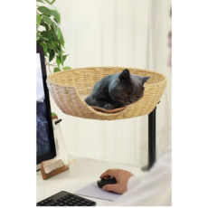 [롬롬] 컴퓨터 책상 고정형 캣해먹 360도 회전 높이조절 분리불안 고양이 안정 공간