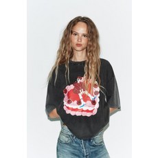 ZARA 페이크 워싱 카드나 안다 티셔츠 - 콜 그레이 0085/073/807 529309673