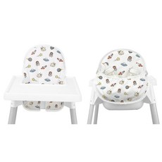 IKEA 하이 체어 쿠션 안티롭 쿠션용 하이 체어 핸디 포켓 파우치 포함 IKEA 안티롭 유아용 의자용 면 부드러움 아기가 더 편안하게 앉을 수 있음 (그린 베어 포레, 만화 항공 패턴