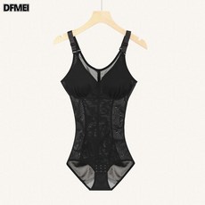 QRU 帶胸墊薄款連體塑身衣女束腰無鋼圈網紗束身衣bodyshaper