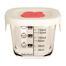 寶寶副食品分裝盒 玻璃保鮮盒 附刻度 可愛造型 密封防漏 可微波加熱, 【方形】米白紅臉, 1個, 180ml