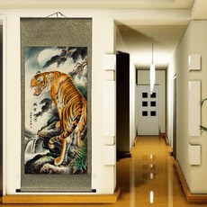거실 호랑이그림 민화 인테리어 캔버스 현관 백호 수묵화 전통 까치 안방 돈들어오는, 단독형, 연갈색 상강호 140 x 58cm