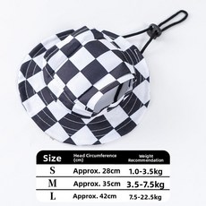애완동물여름모자 귀달이햇빛차단 소형견고양이, S 머리 둘레 28CM 약 1 0 3 5kg, 여름 어부 모자 [흑백 체크무늬]