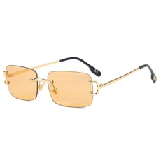 트렌디한 빈티지 소형 금속 선글라스 레트로 UV400 무테 여성 및 남성용 안경, 07 Yellow
