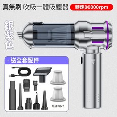 YORI優里 掌上型無刷吸塵器 ST-6691Plus 80000rpm 吹吸充抽四合一, 銀紫色 紙濾網x2, HL138