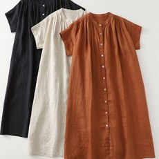 반팔롱원피스 라인 버티컬 버튼 원피스 여름원피스 치마 빅사 루즈핏 퍼프 롱원피스