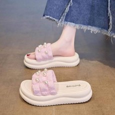 拖鞋 拖鞋女夏季輕量透氣增高厚底拖鞋百搭懶人鞋簡約一字拖防水止滑耐磨涼拖鞋媽媽百搭外出拖鞋舒適室內軟底拖鞋運動涼鞋休閒鞋平底鞋, 38, 粉色