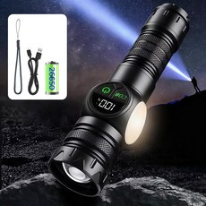 Eclairex 초강력 led 손전등 줌라이트 +COB 사이드 라이트 충전식 자기흡입 서치라이트, 1개, 블랙