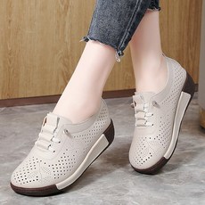 BLTER 여성 여름 펀칭 로퍼 발편한 슬립온 통굽 5CM 키높이 쿠션 시원한 신발 여성 통기성 슬립온 여성 통굽 구두 엄마 샌들6131